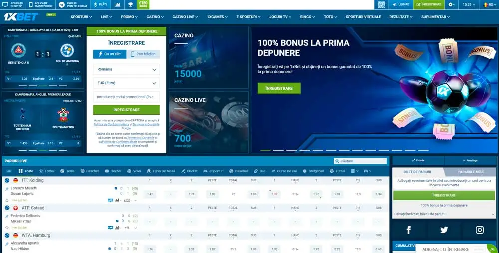 1xBet Site - interfata web